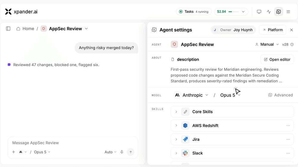 Screenshot of xpander.ai - showing app interface and features