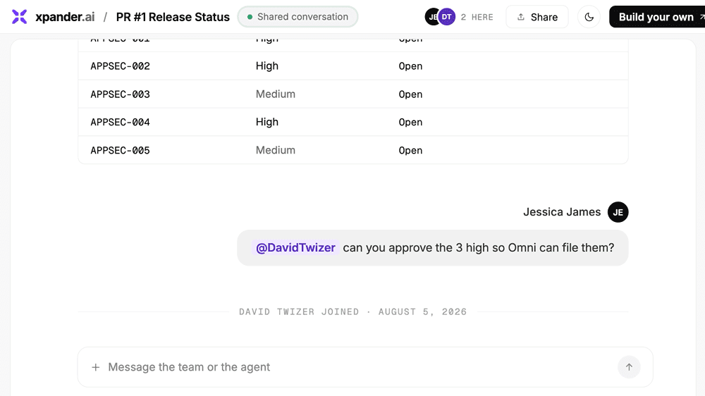 Screenshot of xpander.ai - showing app interface and features
