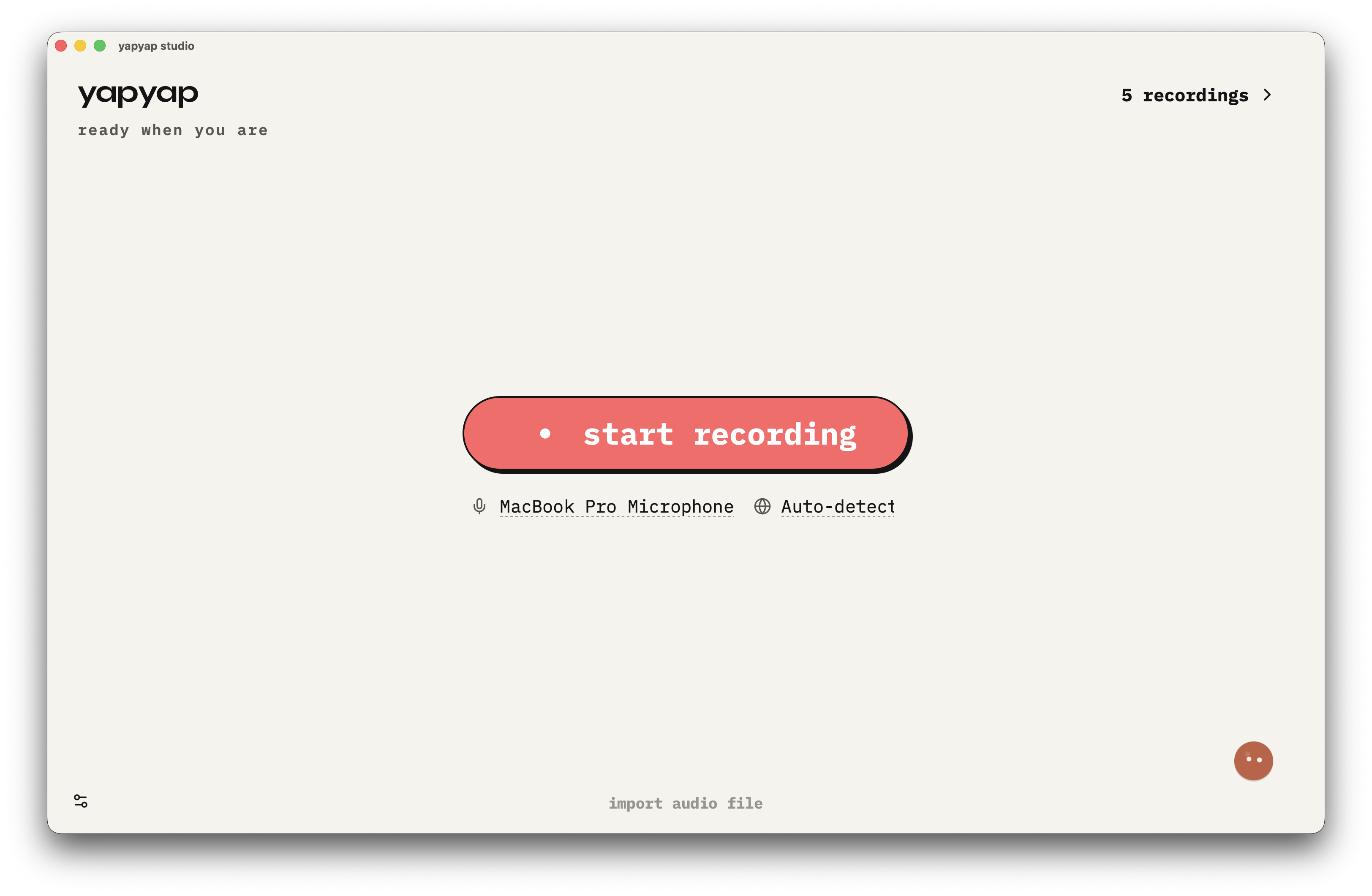 Screenshot of yapyap - showing app interface and features
